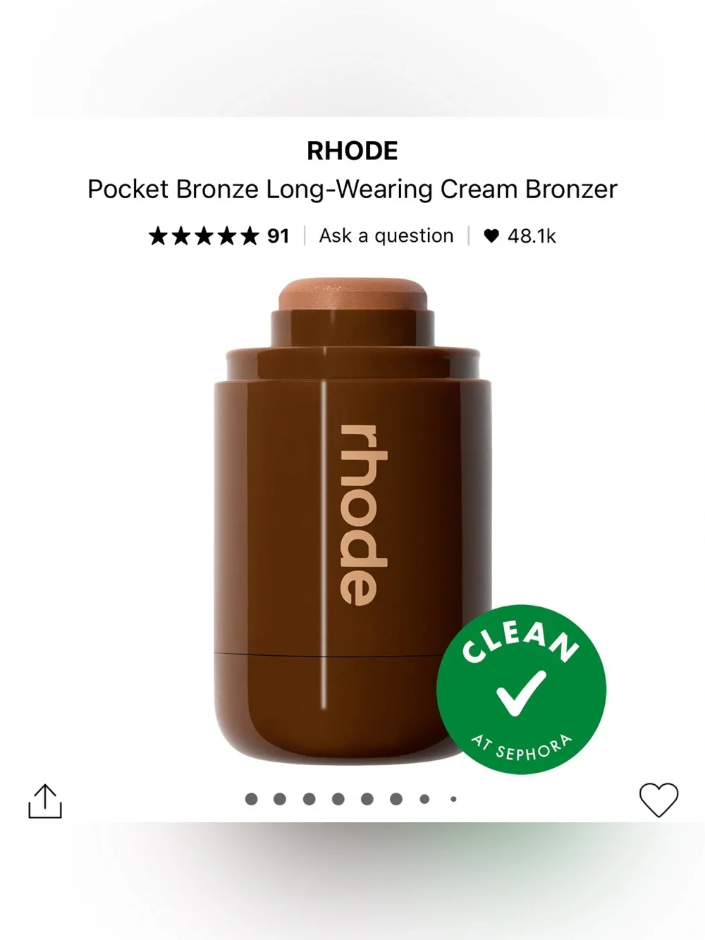RHODE “Pebble” Pocket Bronze Long-Wearing Cream Bronzer